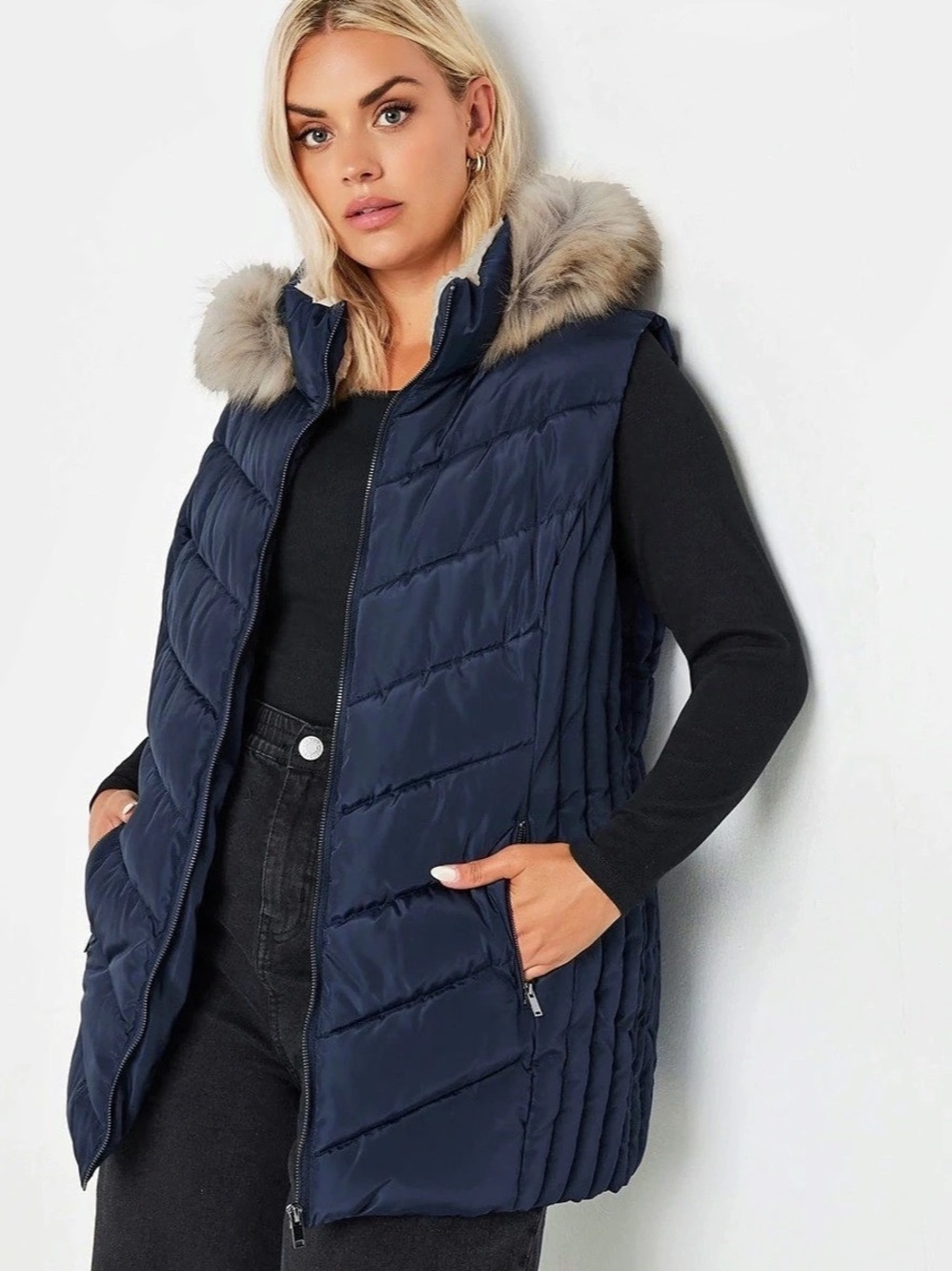 Jordache Quilted vintage Puffer Vest with Removable Hood in Blue